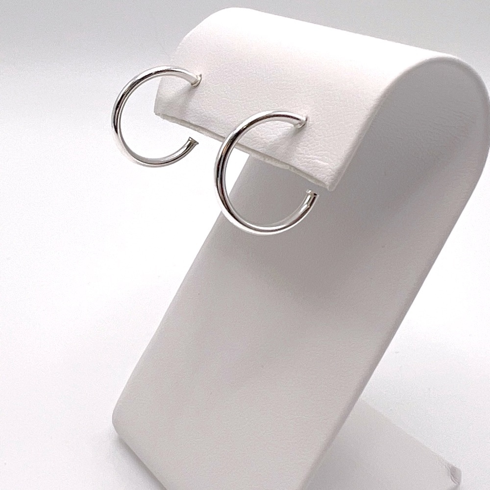 .925 Sterling Silver 19mm x 2mm Post Hoop Earrings - Picture 9 of 15